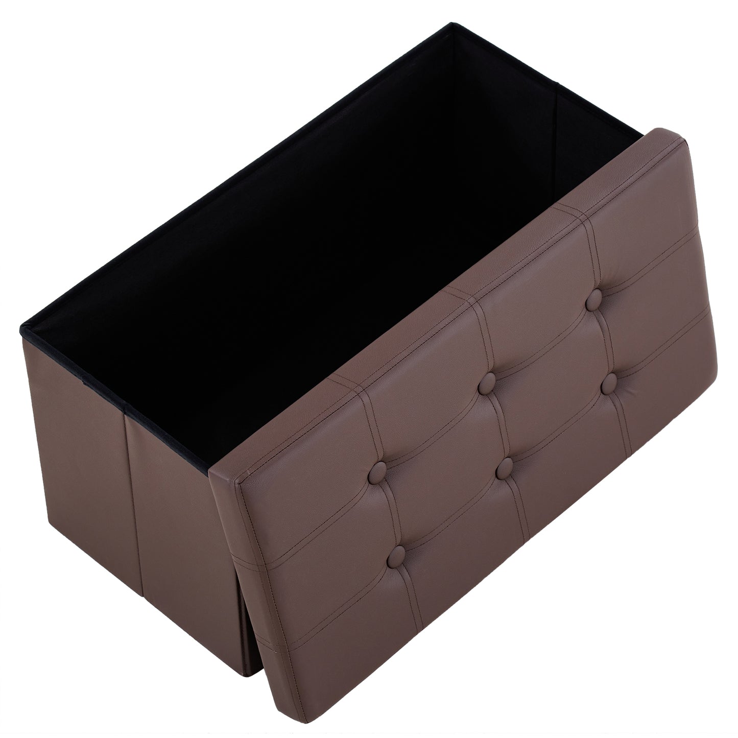 76*38*38cm Glossy Pull Point PVC MDF Foldable Storage Footstool Dark Brown