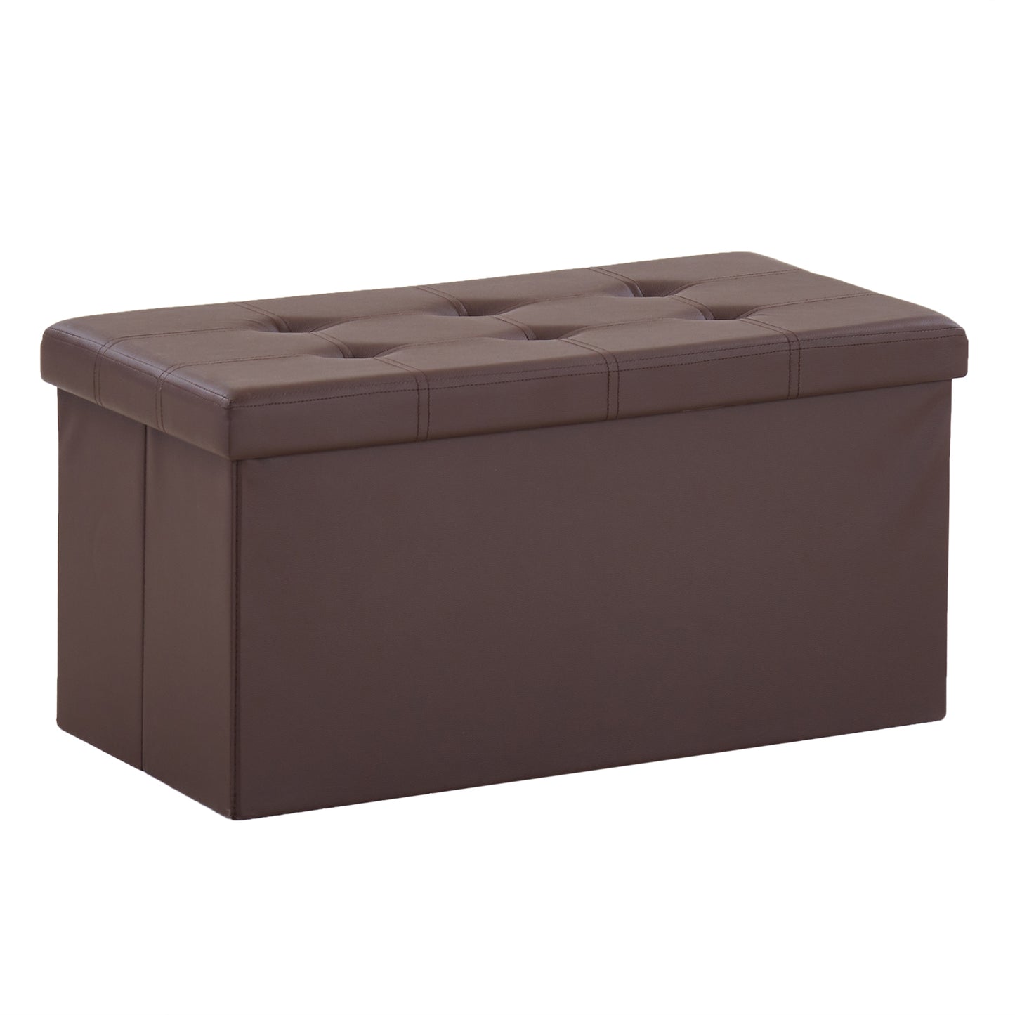 76*38*38cm Glossy Pull Point PVC MDF Foldable Storage Footstool Dark Brown