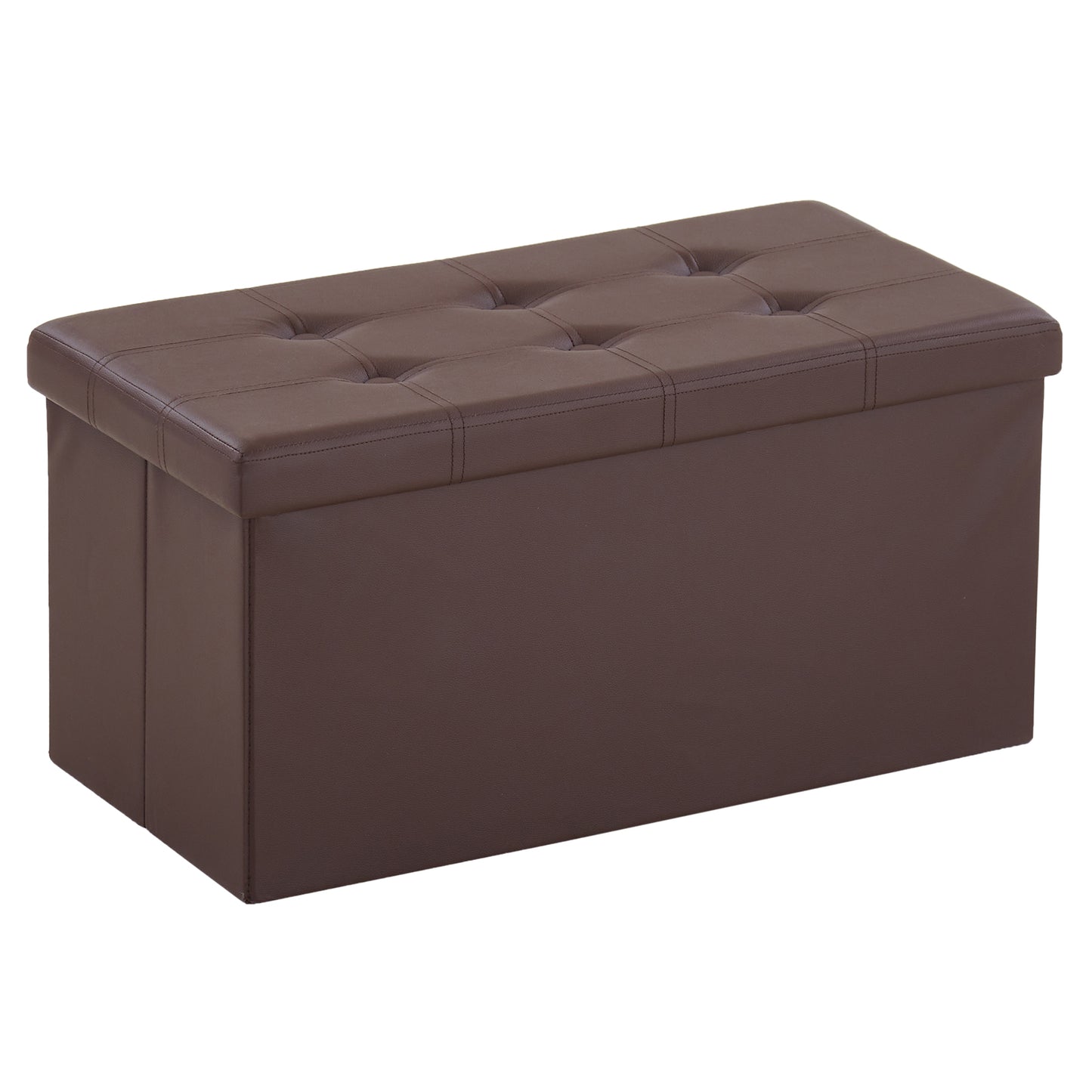 76*38*38cm Glossy Pull Point PVC MDF Foldable Storage Footstool Dark Brown