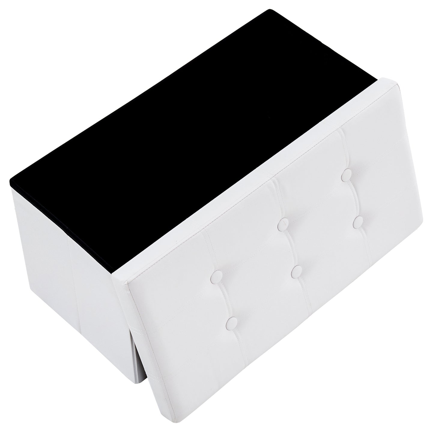 76*38*38cm Glossy Pull Point PVC MDF Foldable Storage Footstool White