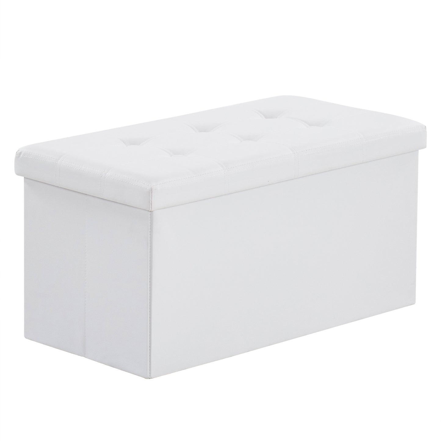 76*38*38cm Glossy Pull Point PVC MDF Foldable Storage Footstool White