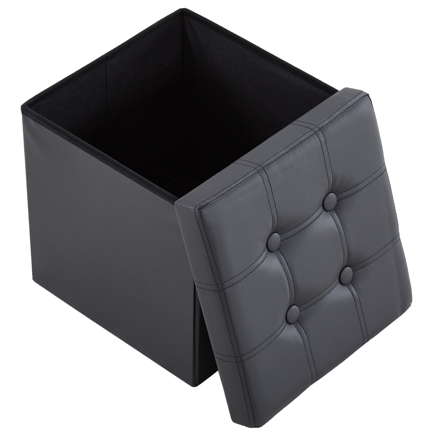 38*38*38cm Pull Point PVC MDF Foldable Storage Footstool Black