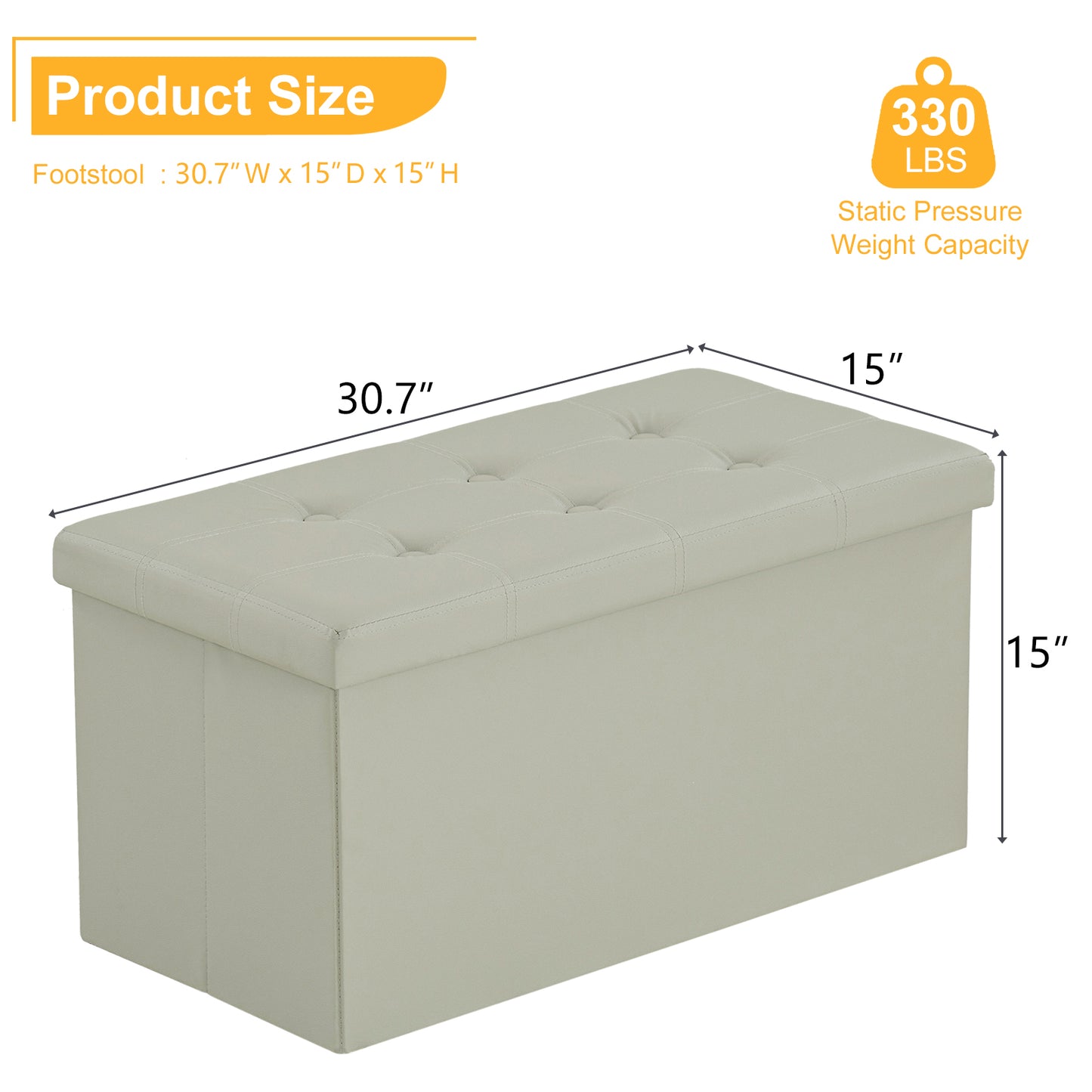 76*38*38cm Glossy Pull Point PVC MDF Foldable Storage Footstool Oak Gray