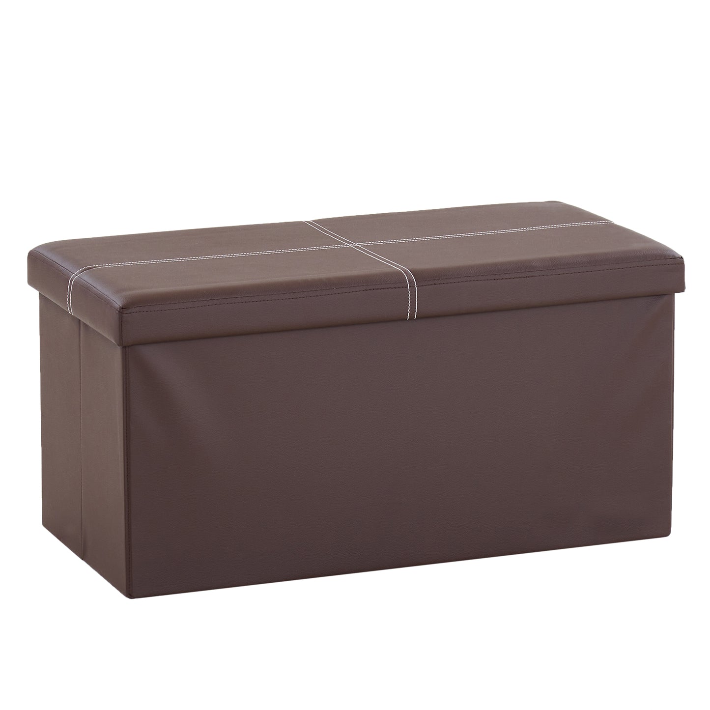 76*38*38cm Glossy With Lines PVC MDF Foldable Storage Footstool Dark Brown