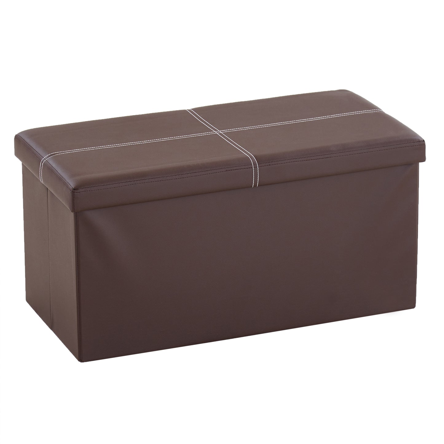 76*38*38cm Glossy With Lines PVC MDF Foldable Storage Footstool Dark Brown