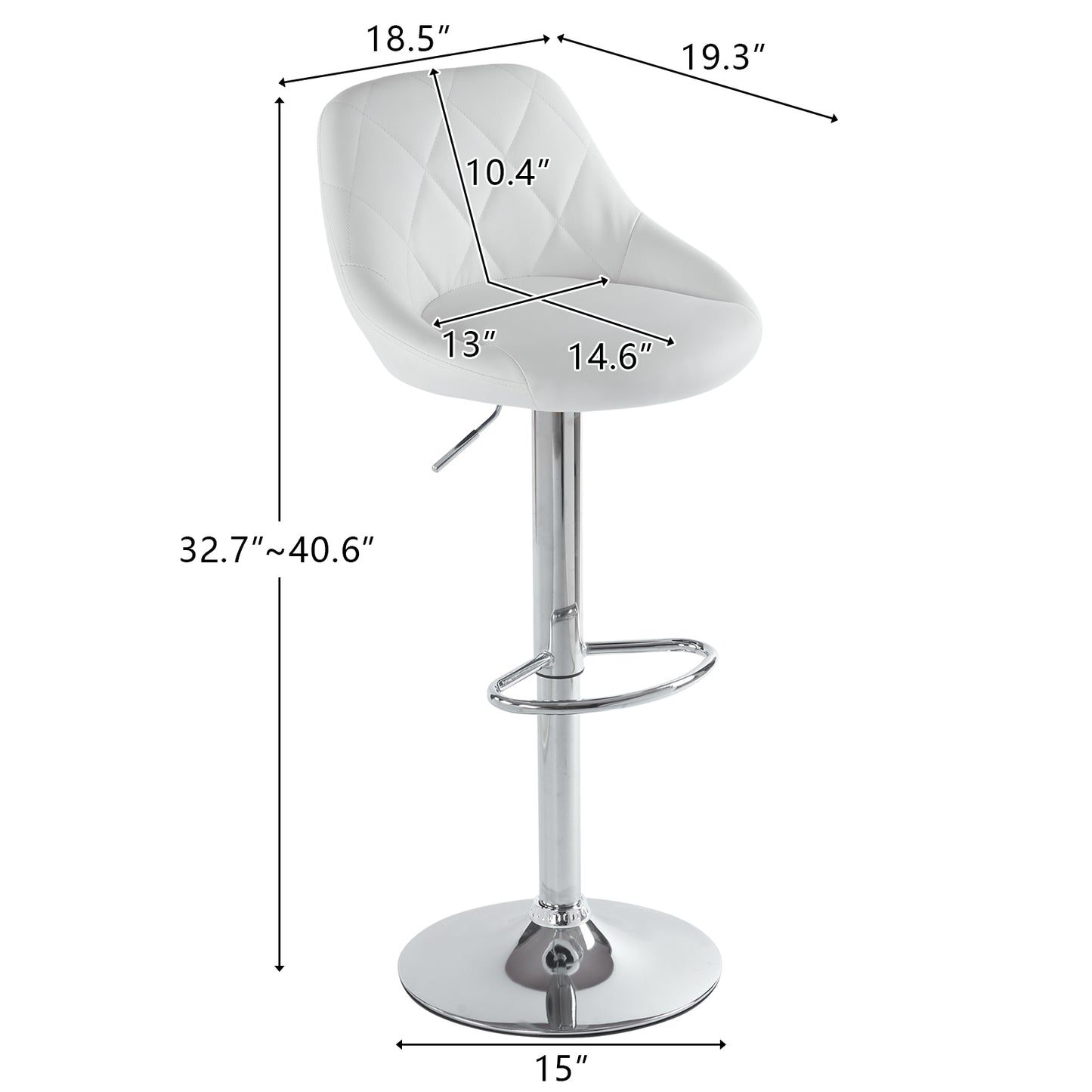 2pcs Adjustable High Type with Disk No Armrest Rhombus Backrest Design Bar Stools White