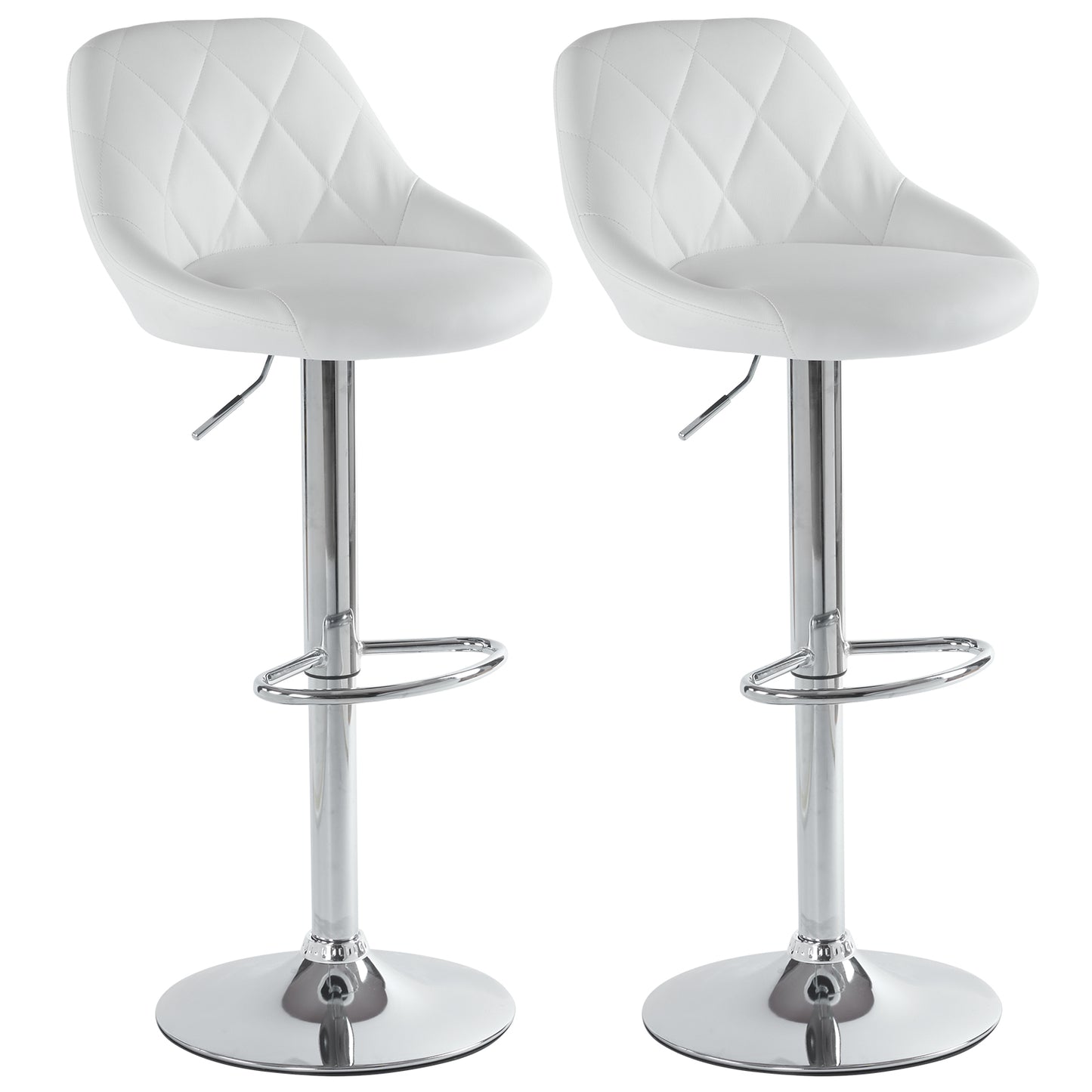 2pcs Adjustable High Type with Disk No Armrest Rhombus Backrest Design Bar Stools White