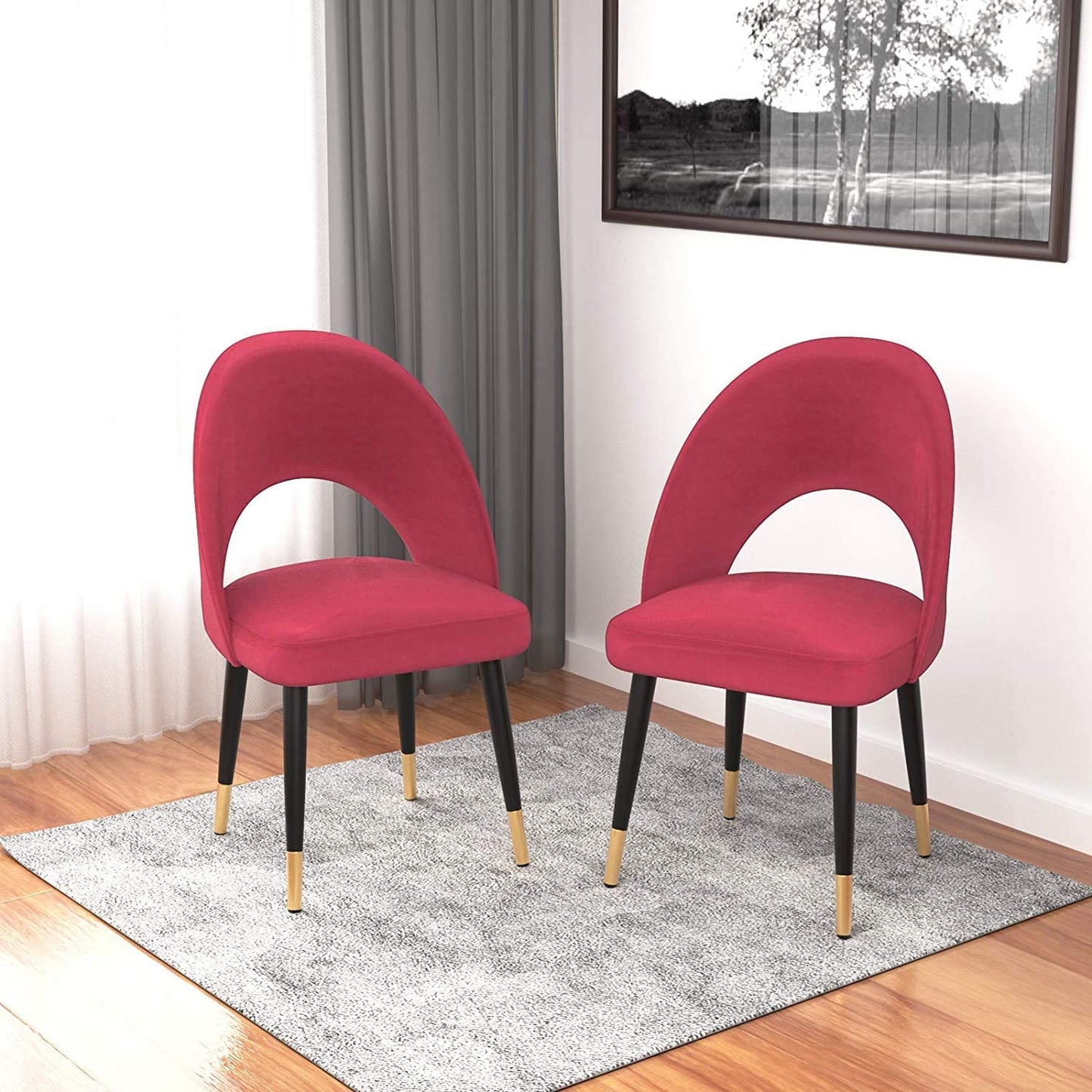 Dining Chairs Set of 2, Modern Accent Chairs, Retro Chair, for Living Dining Room Bedroom Kitchen, Velvet Dining Chair with Metal Legs (Red)