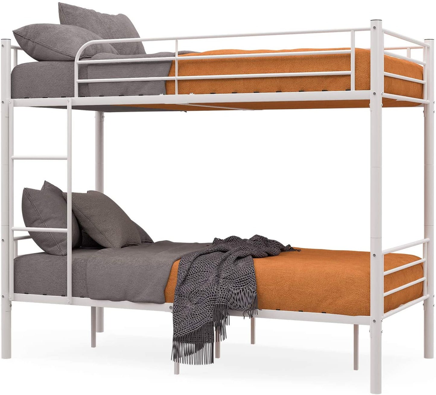 2 x 3FT Single Metal Detachable Bunk Beds Frame - Splits into 2 Beds - for Twins Kids Children Teenagers Adult Dormitory Bed （white）