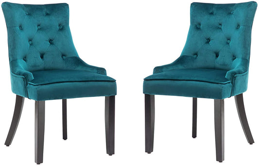 Dining Chairs Set of 2 Velvet Fabric Chairs Teal