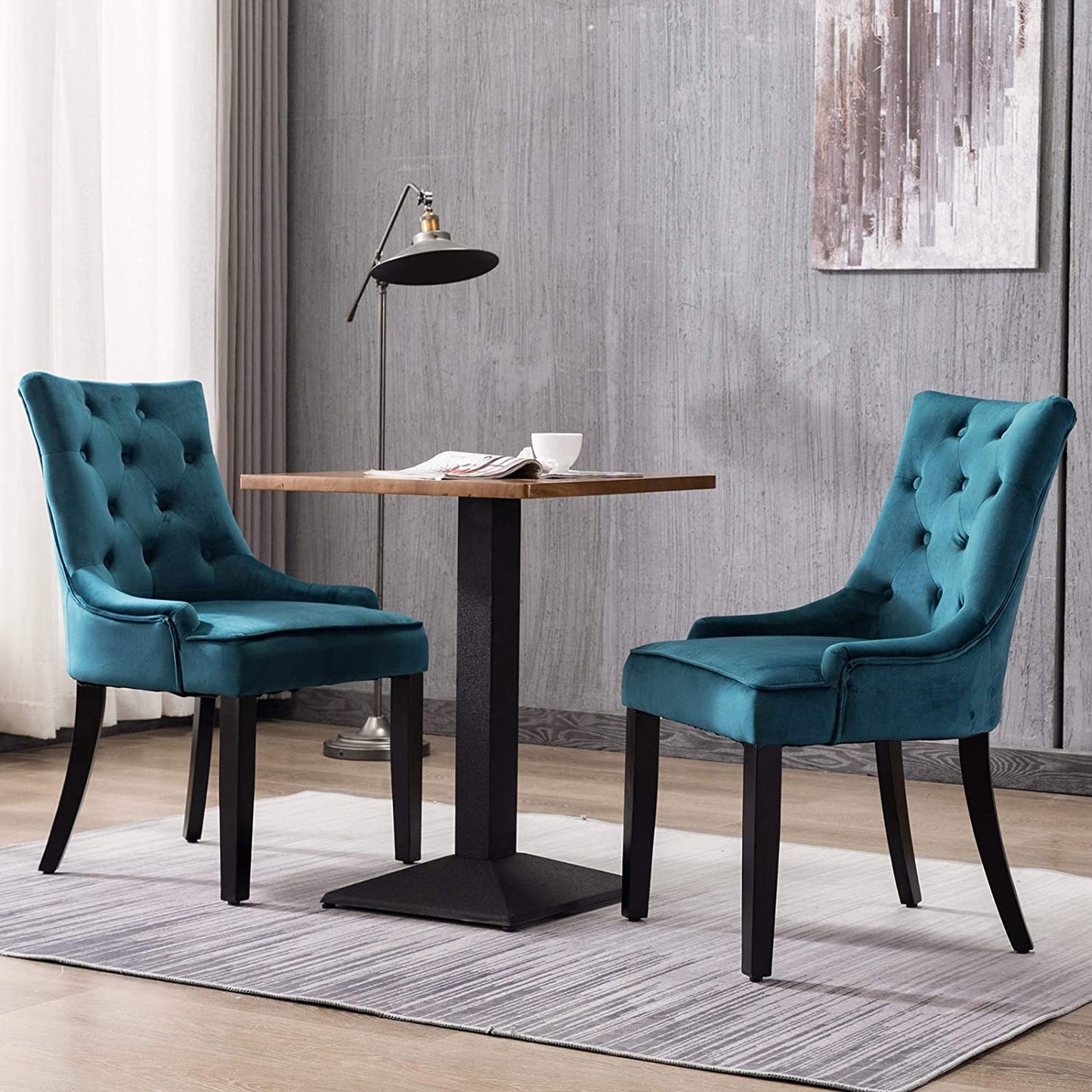 Dining Chairs Set of 2 Velvet Fabric Chairs with Wooden Style Metal Legs for Dining Room,Living Room,Kitchen,Cyan Blue Teal Green (Only 2 Chairs)