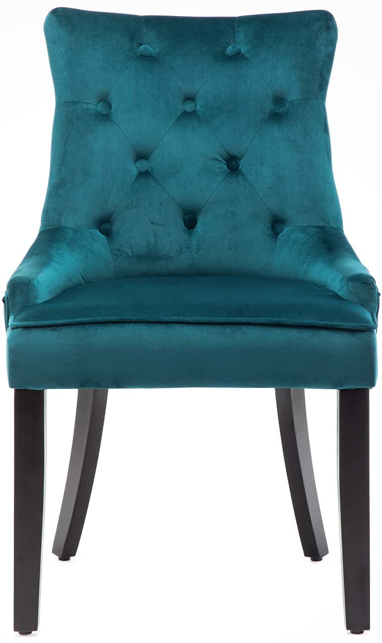 Dining Chairs Set of 2 Velvet Fabric Chairs with Wooden Style Metal Legs for Dining Room,Living Room,Kitchen,Cyan Blue Teal Green (Only 2 Chairs)