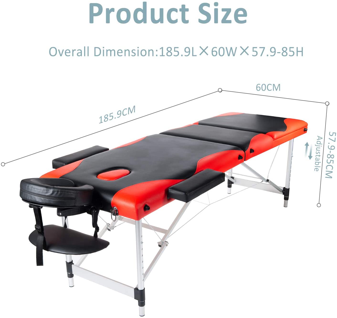 Folding Massage Table 84'' Professional Massage Bed Aluminum Frame, 3 Fold Black Bed with Orange Edge