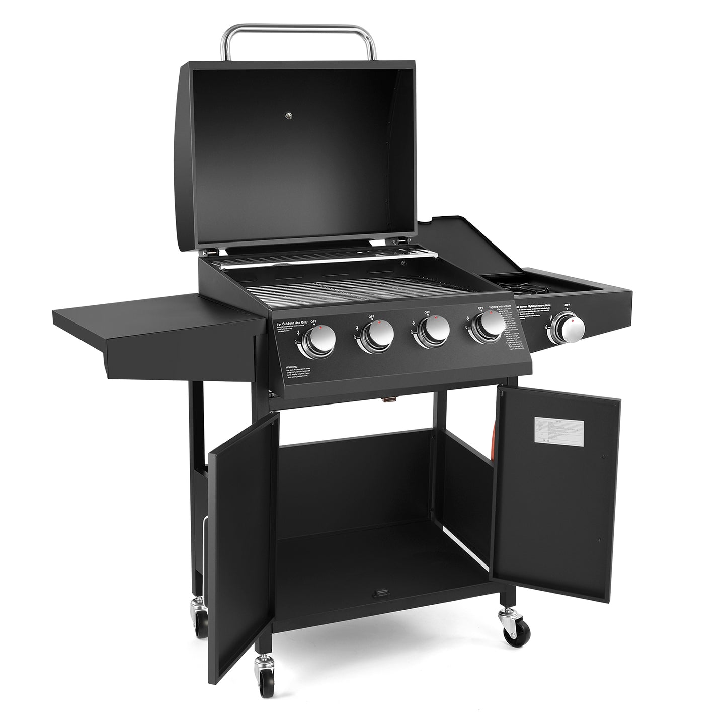 The 4 + 1 gas BBQ grill features 4 stainless steel burners and an side burner  - Black