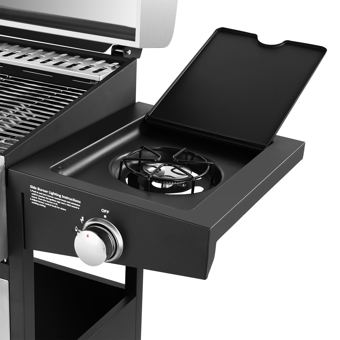 The 4 + 1 gas BBQ grill features 4 stainless steel burners and an side burner  - Silver