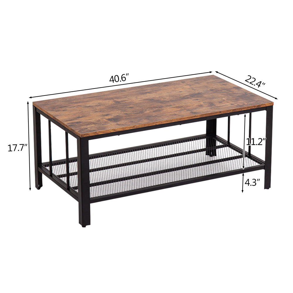 Bonnlo (104 x 58 x 46cm) Industrial Style Double-Layer Coffee Table Rectangular Rectangular Triamine Plate Iron Mesh