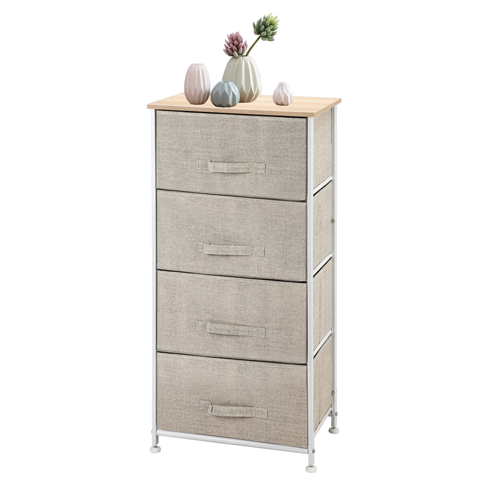 4-Tier Dresser Tower, Fabric Drawer Organizer With 4 Easy Pull Drawers With Metal Frame, Wooden Table top For Living Room, Closet, Linen/Natural