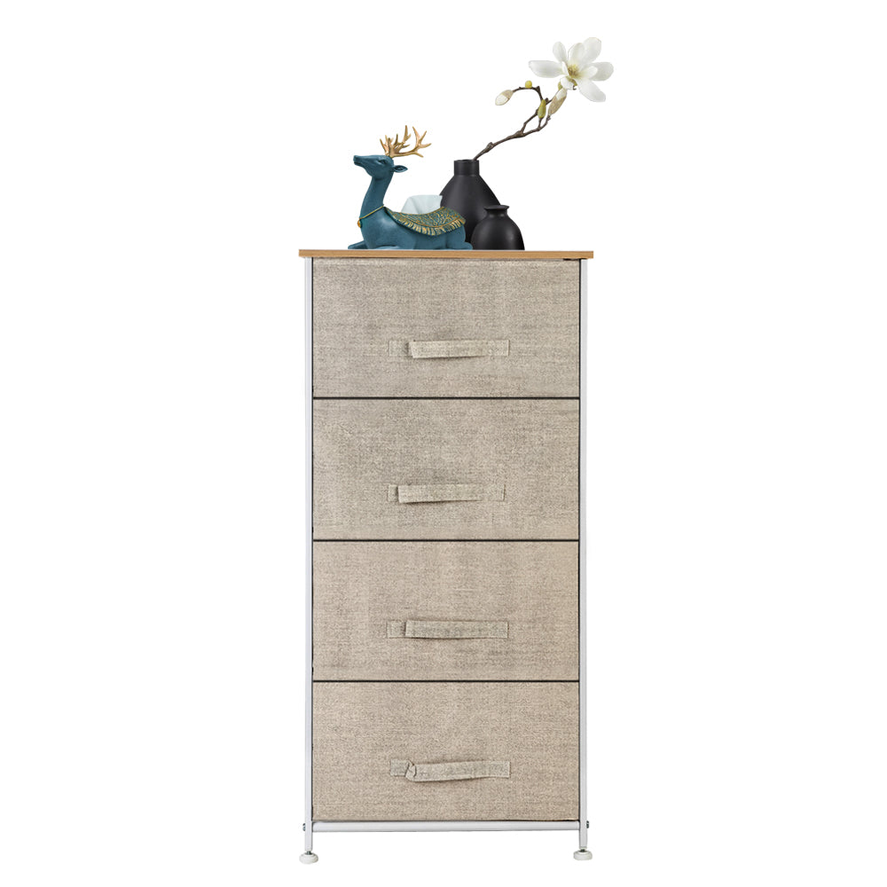 4-Tier Dresser Tower, Fabric Drawer Organizer With 4 Easy Pull Drawers With Metal Frame, Wooden Table top For Living Room, Closet, Linen/Natural