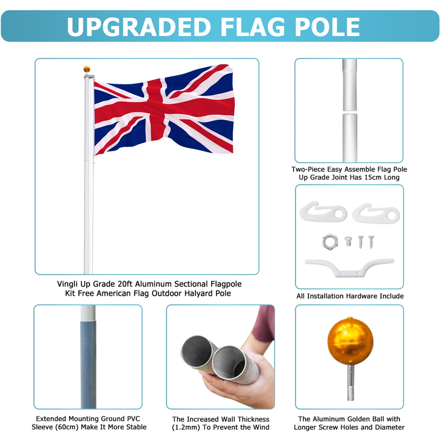 Aluminium Alloy Splicing Flagpole Adjustable And Retractable Courtyard Outdoor Flagpole 5.1*5.1*600cm