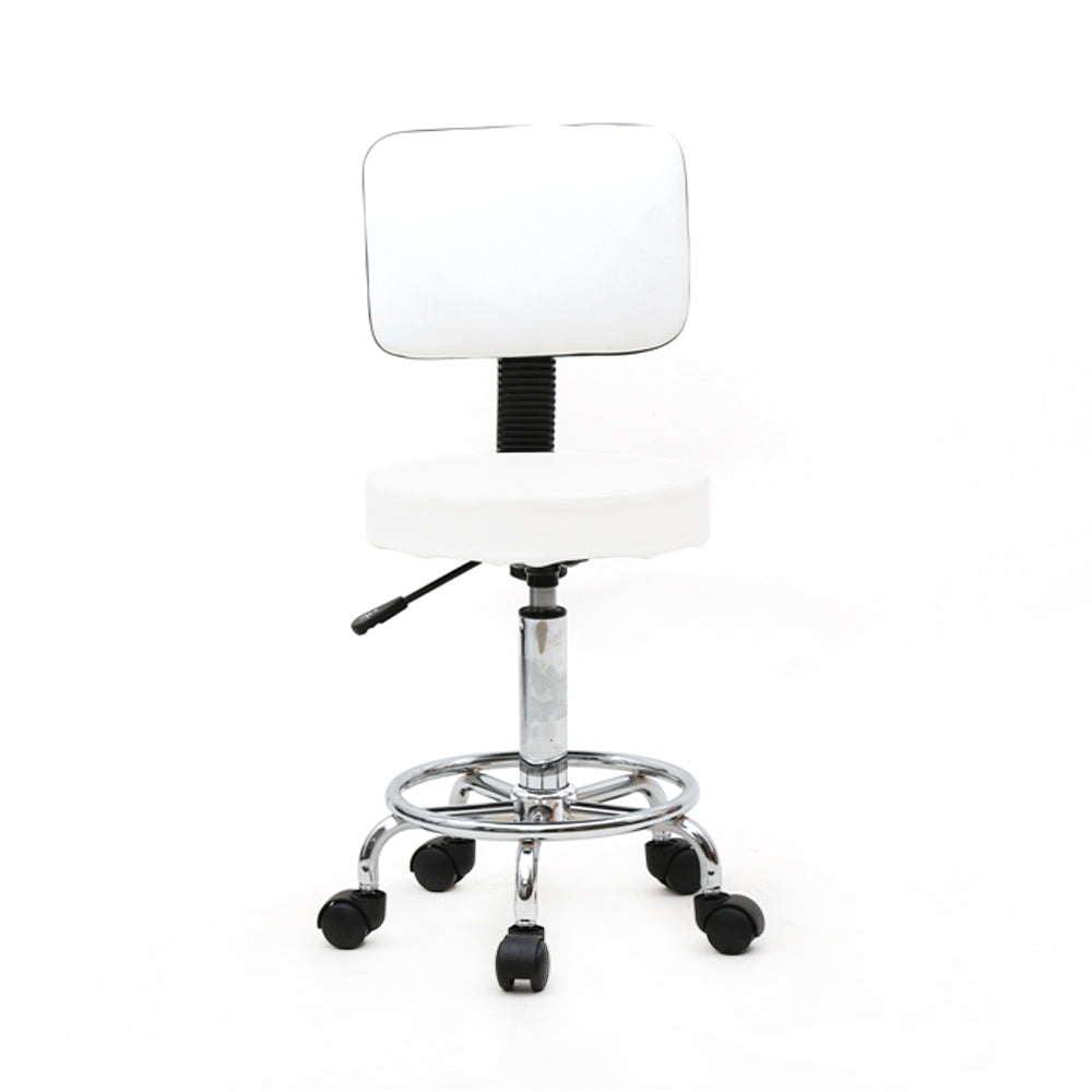 Round Shape Adjustable Salon Stool with Back White