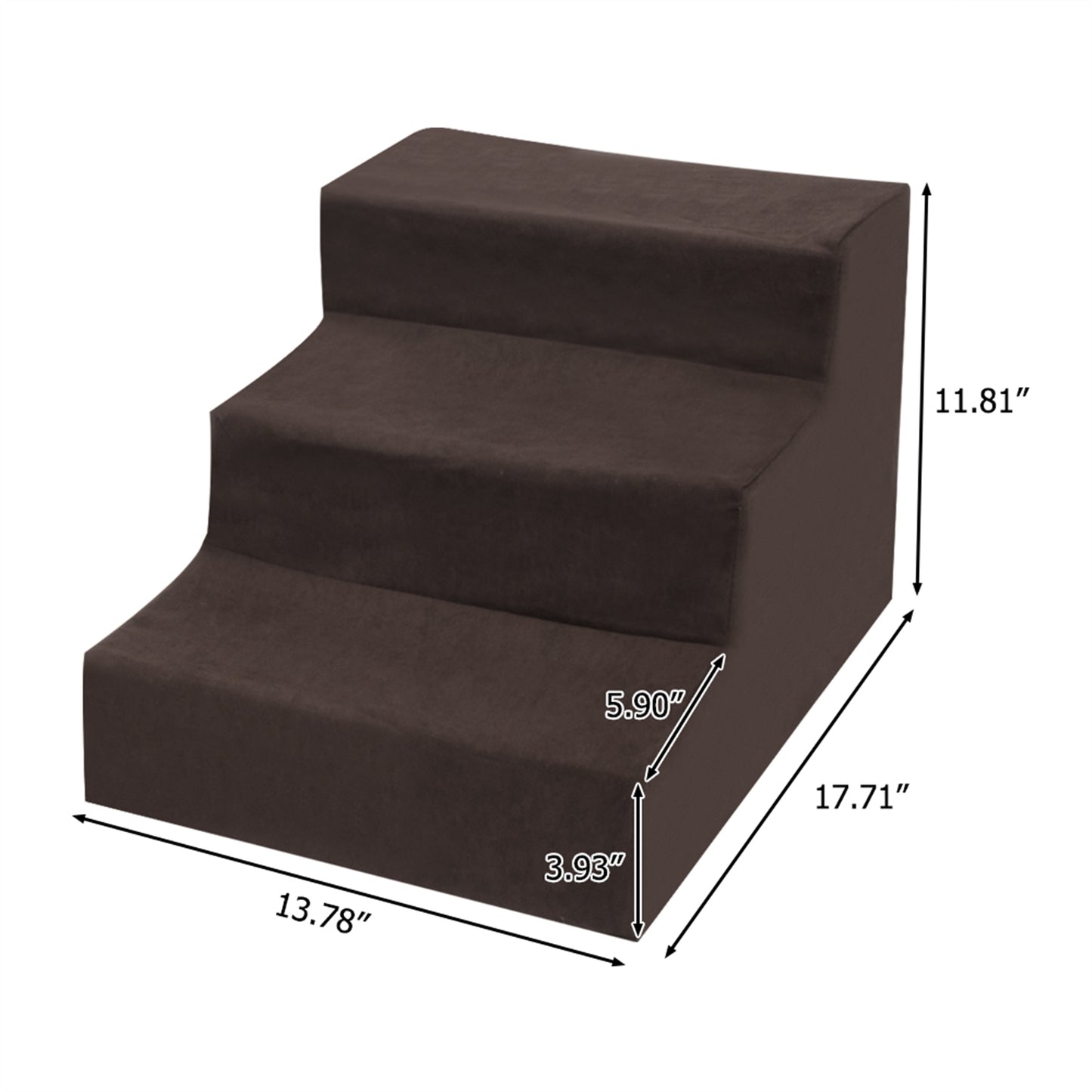 3 Step Velvet Suede Pet Stairs Pet Step Stairs Cat Dog - Brown