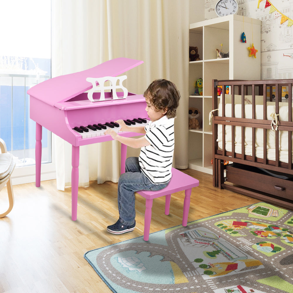 Wooden Toys 30-key Children's Wooden Piano with Music Stand, Mechanical Sound - Pink - LiamsBargains.co.uk