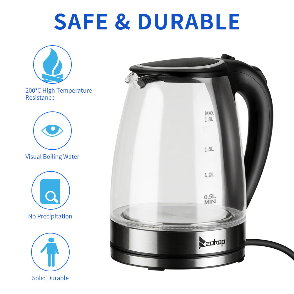 220V 2200W 1.8L Electric Glass Kettle UK Plug