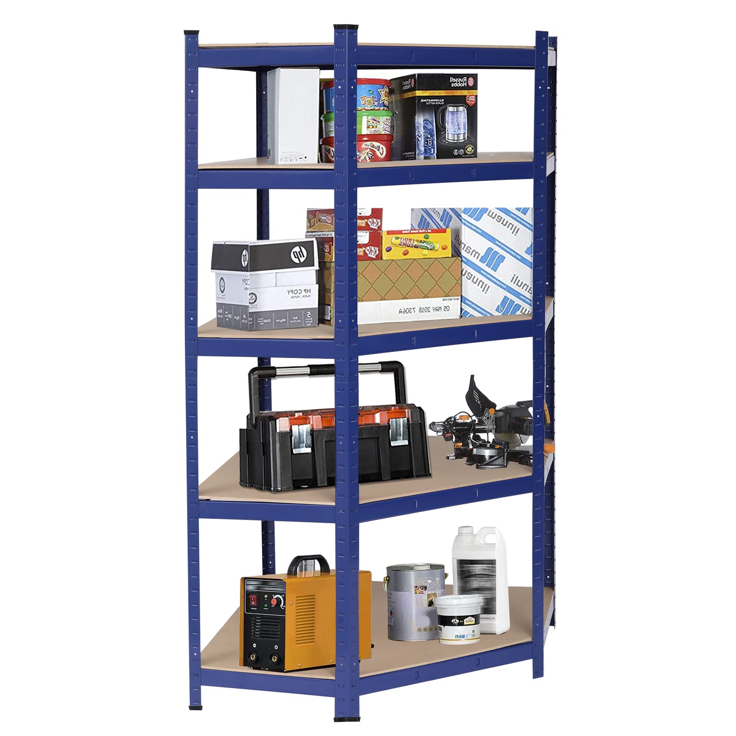 Heavy Duty Blue Metal Garage Corner Shelving Unit Shed Storage Shelves Boltless Shelf Rack