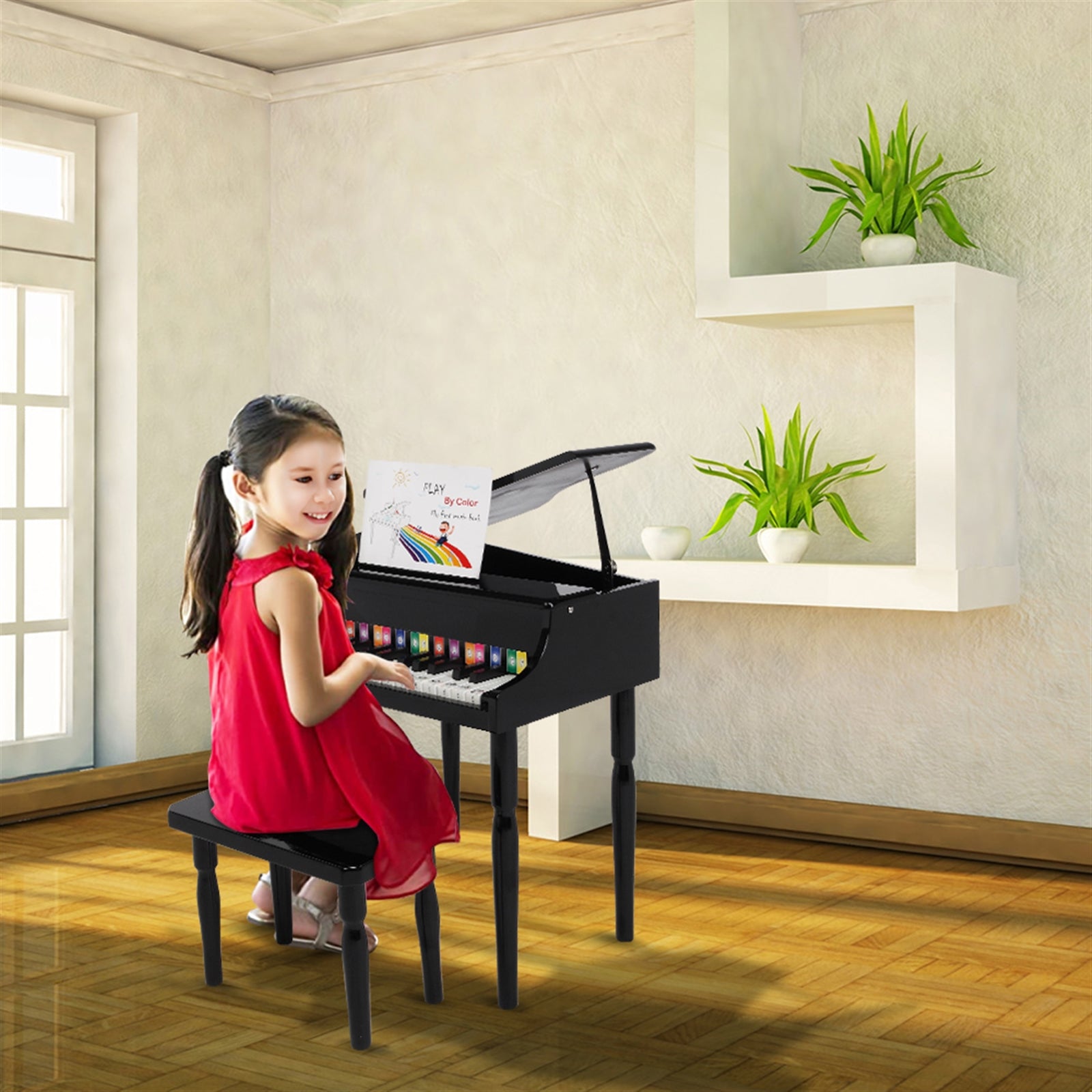 Wooden Toys 30-key Children's Wooden Piano with Music Stand, Mechanical Sound - Black - LiamsBargains.co.uk