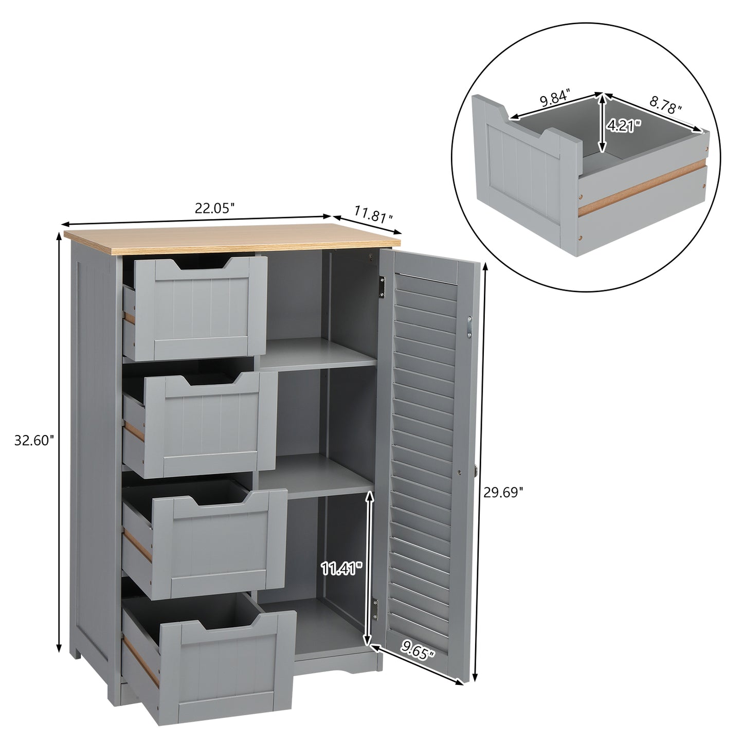 FCH 4 Drawer Single Hundred Doors MDF Spray Paint Bathroom Cabinet - Grey