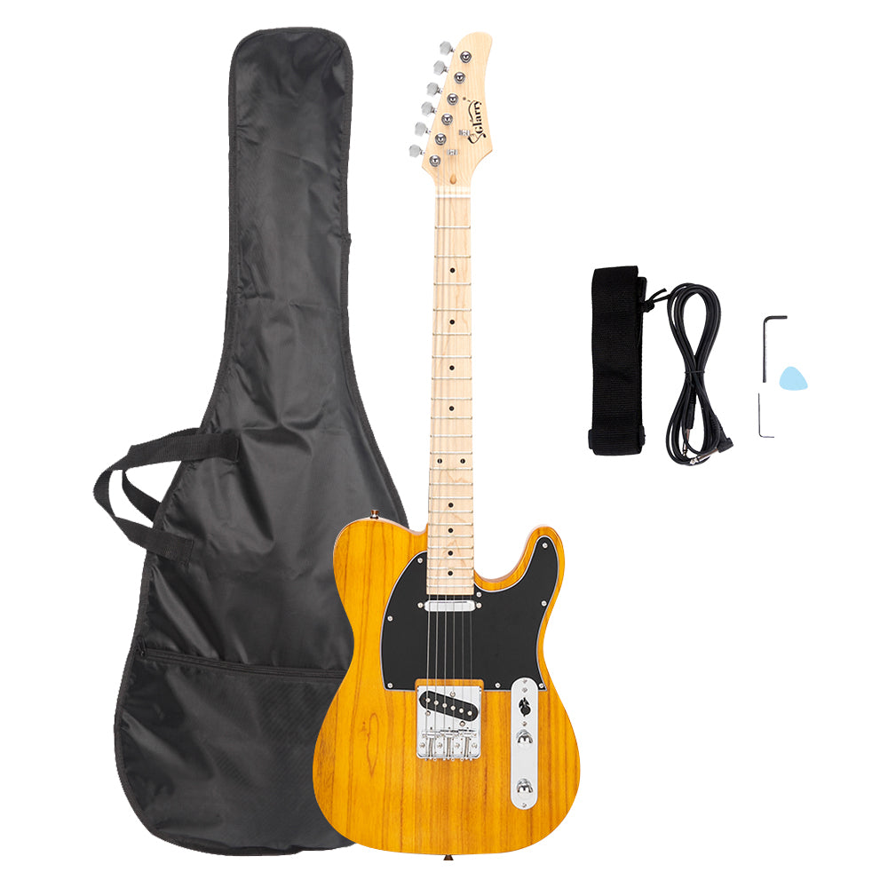 Glarry GTL Maple Fingerboard Electric Guitar Bag Strap Plectrum Connecting Wire Spanner Tool Transparent Yellow