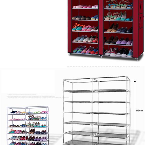 6-Row 2-Line 12 Lattices Non-woven Fabric Shoe Rack Gray