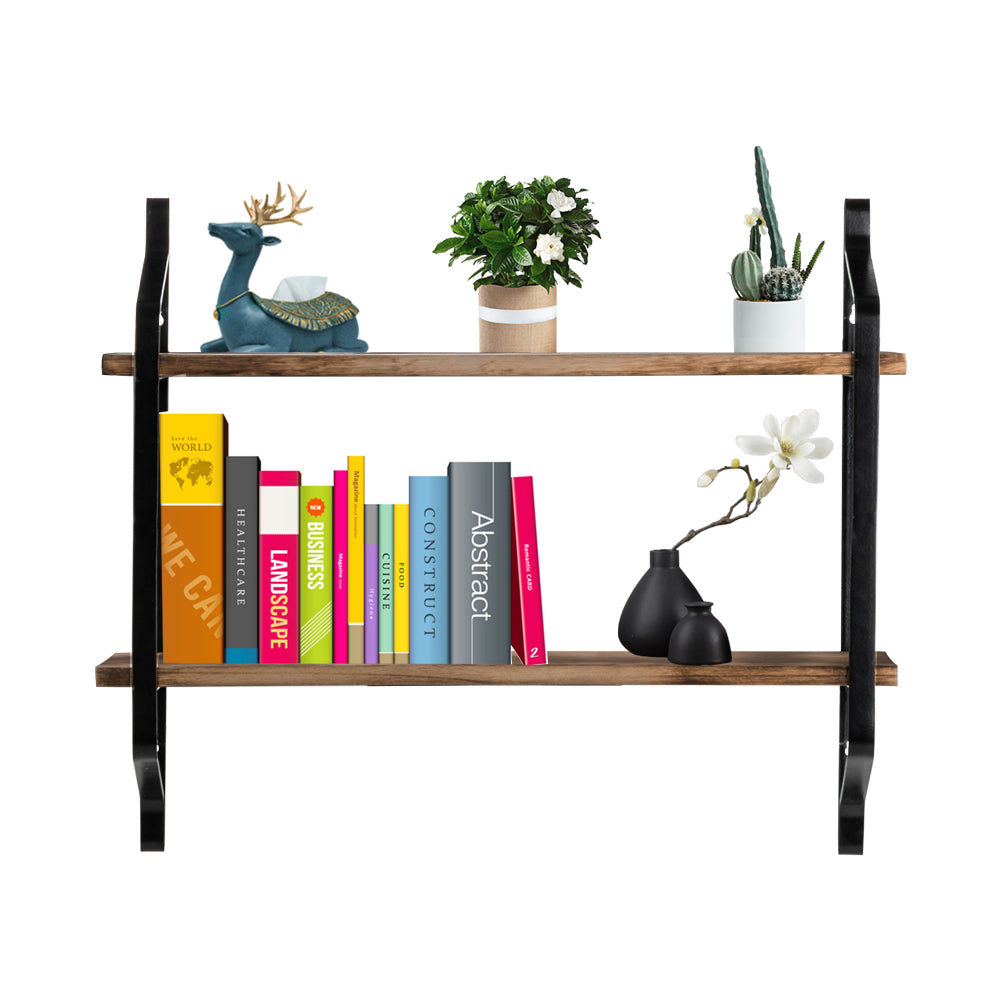 2 Tiers Floating Shelves Wall Mounted Industrial Wall Shelves for Living Room Bedroom Kitchen Entryway Wood Storage Shelf