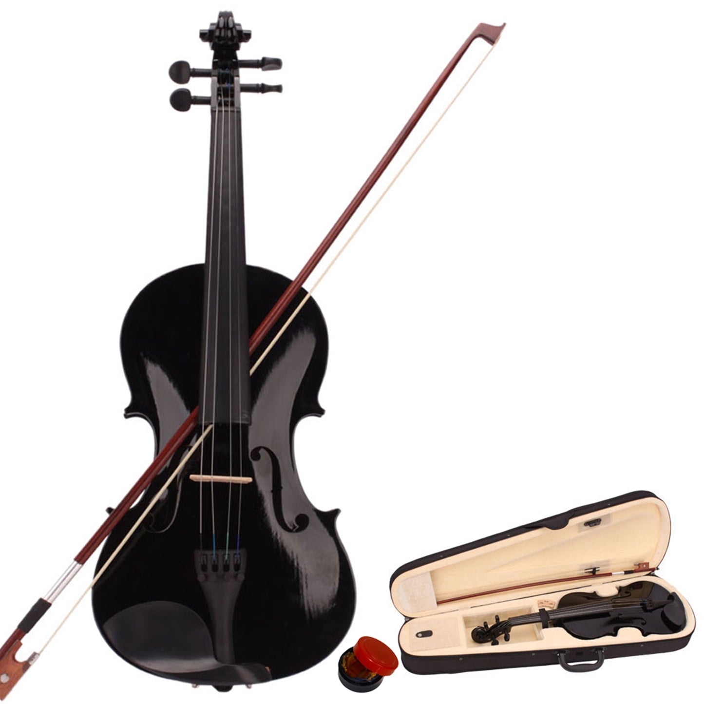 4/4 Acoustic Violin Case Bow Rosin Complete Kit- Black