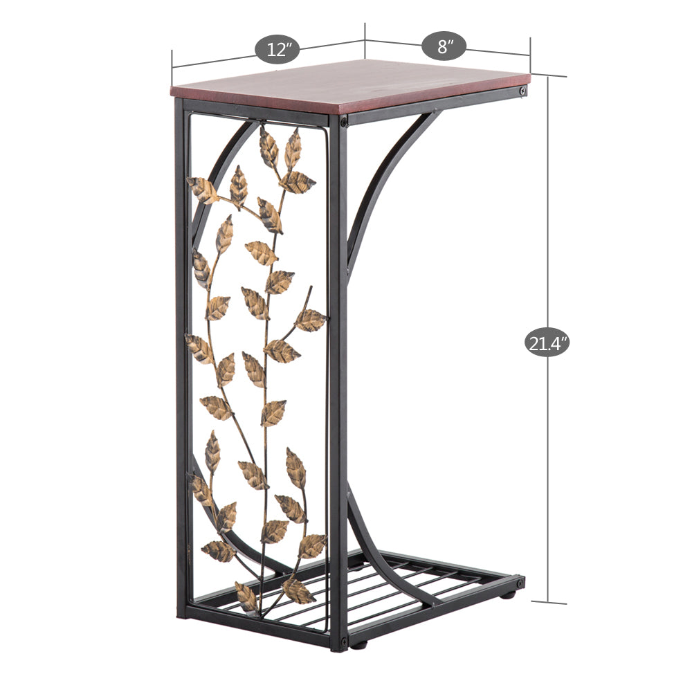 Iron Side Table Coffee Table Brown with leaf pattern