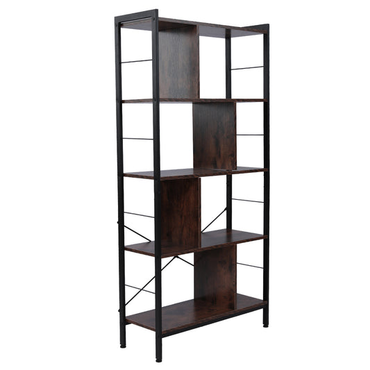 4 Tier Industrial Bookshelf, Floor Standing Storage Rack in Living Room Office Study, Large Storage Space, Simple Assembly, Stable Steel Frame, Rustic Brown