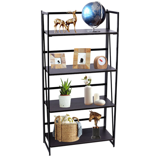 Folding Bookshelf Home Office Industrial Bookcase Wooden Storage Shelves Vintage 4 Tiers Book Rack Organizer