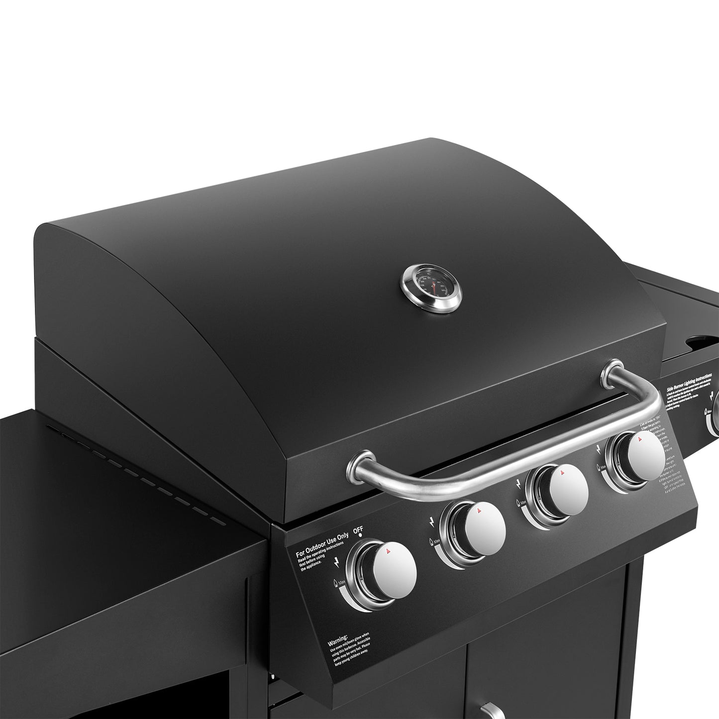 The 4 + 1 gas BBQ grill features 4 stainless steel burners and an side burner  - Black