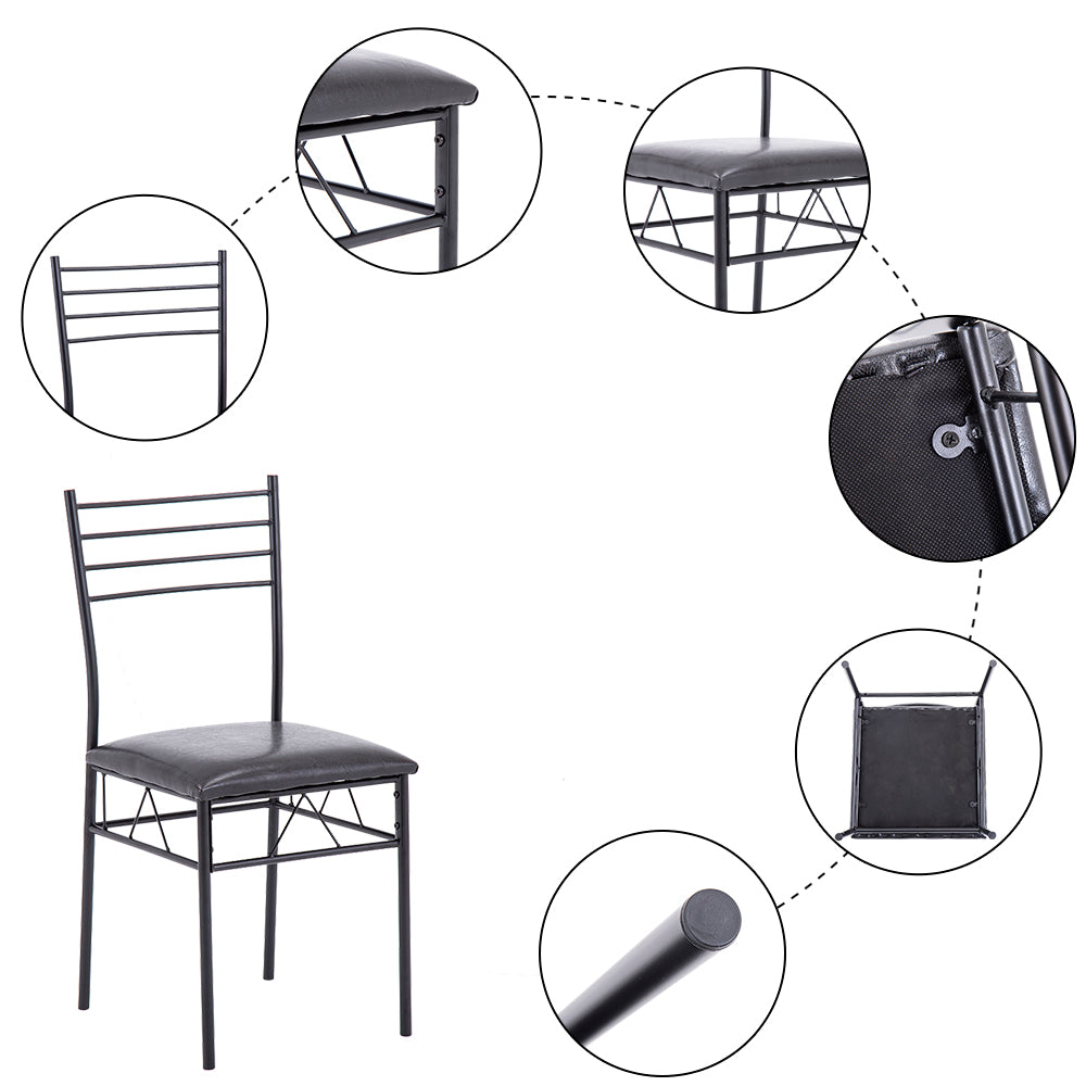 [110 x 70 x 76cm] Iron Glass Dining Table and Chairs Black One Table and Four Chairs PU Cushion