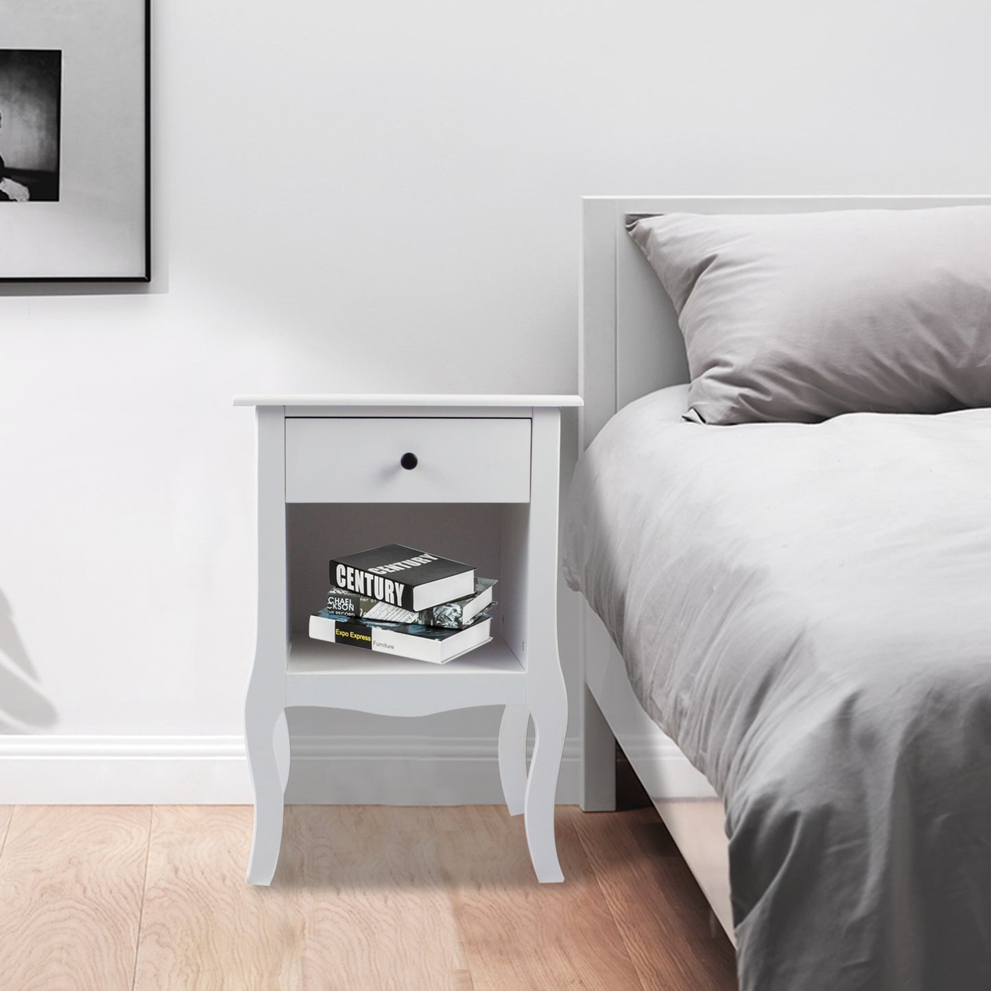 European Bedside Table-One Pump White