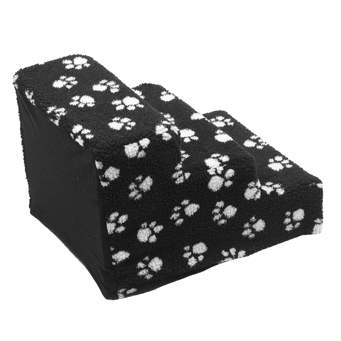 3 Step Velvet Suede Pet Stairs Pet Step Stairs Cat Dog - Black and White Paw Print