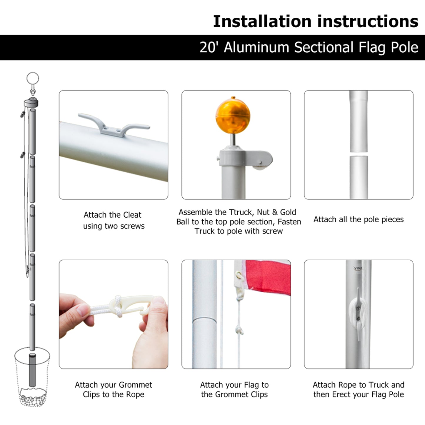 Aluminium Alloy Splicing Flagpole Adjustable And Retractable Courtyard Outdoor Flagpole 5.1*5.1*600cm