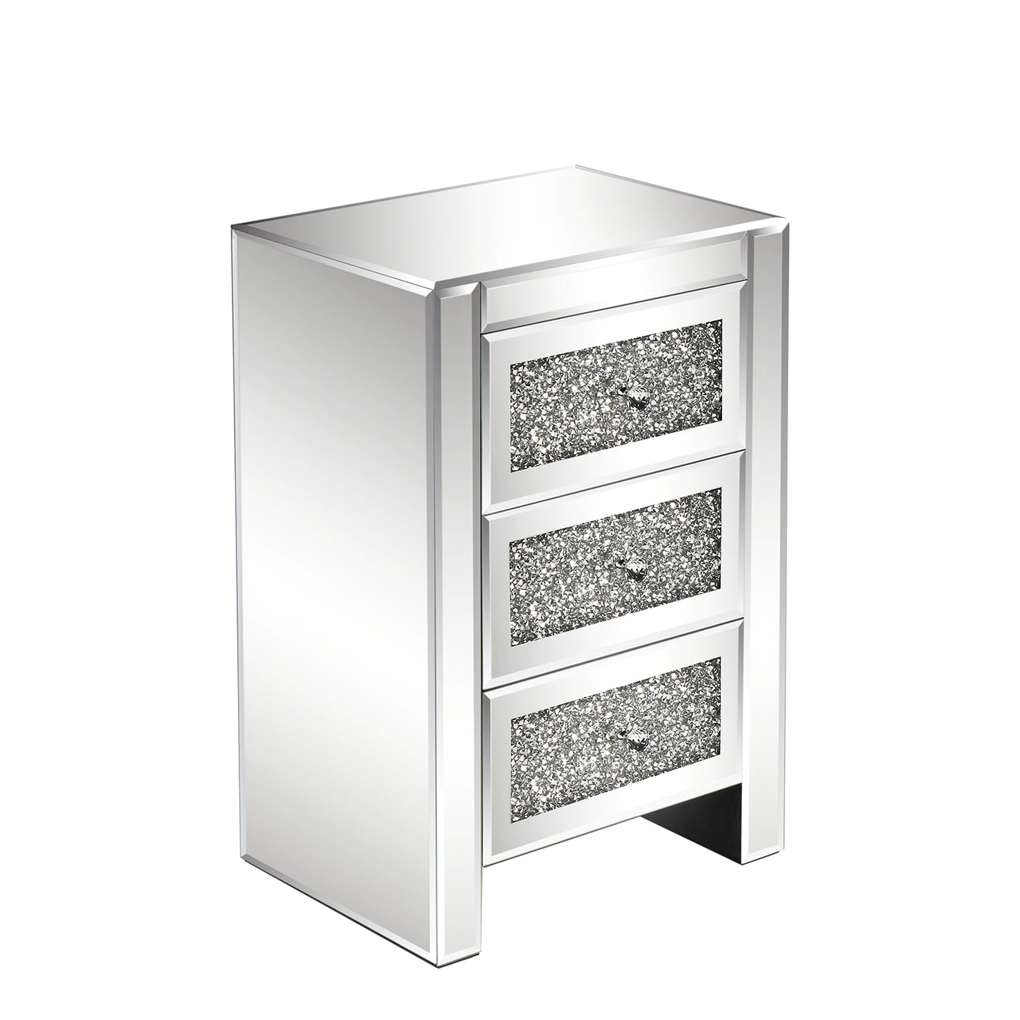 FCH Silver MDF Mirror Surface Broken Glass 40*30*60cm Three Drawers Bedside Table