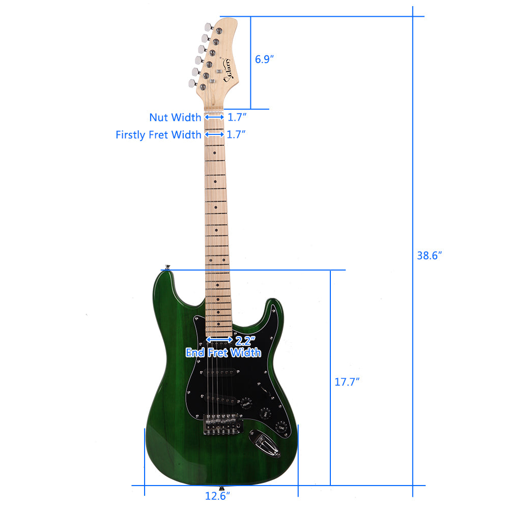 Glarry GST Stylish Electric Guitar Kit with Black Pickguard Green