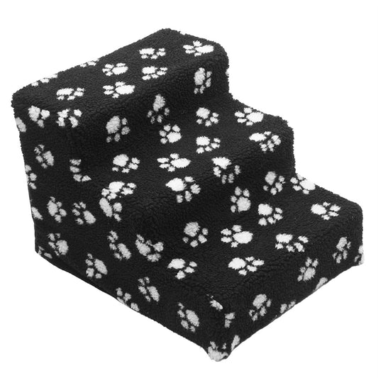 3 Step Velvet Suede Pet Stairs Pet Step Stairs Cat Dog - Black and White Paw Print