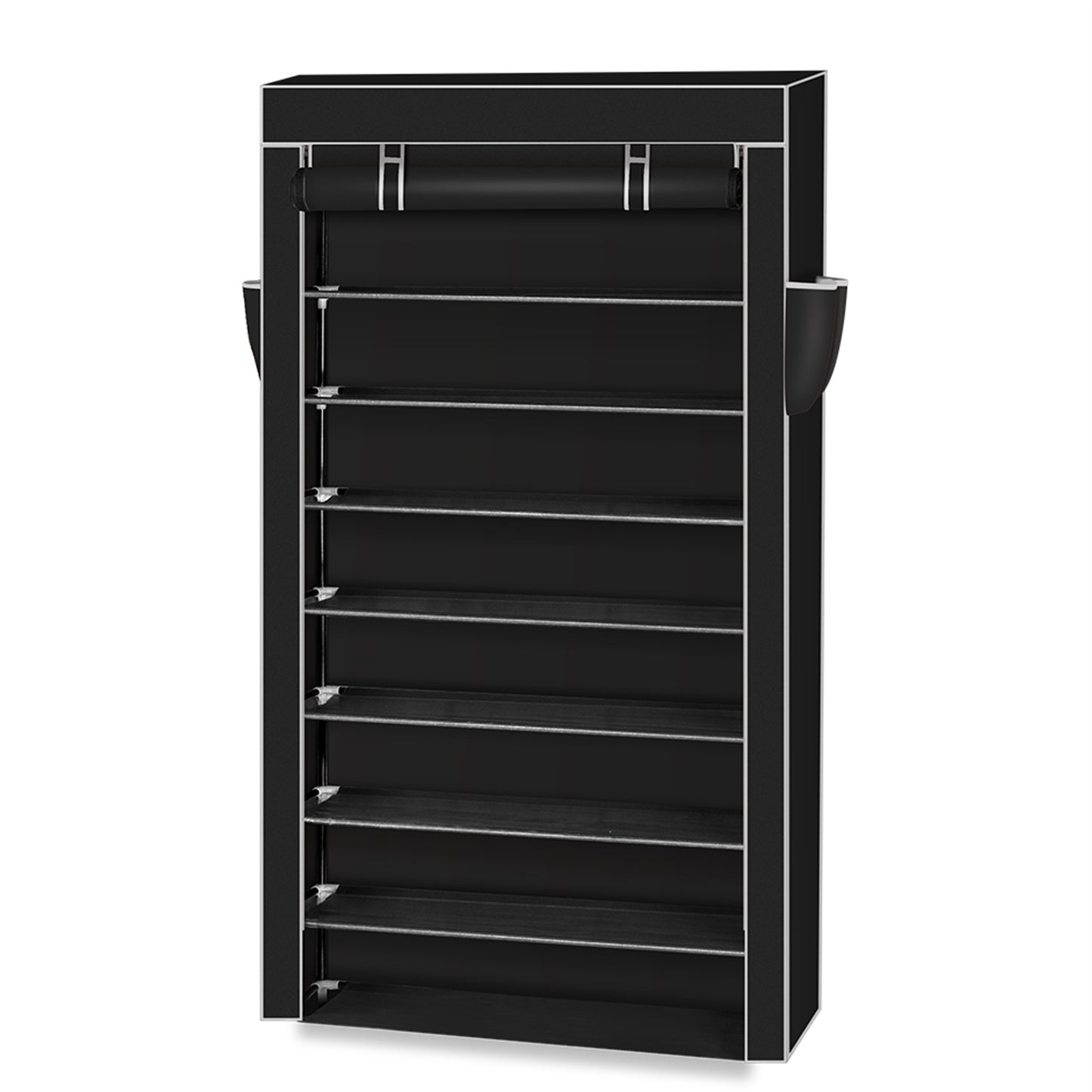 10 Tiers Shoe Rack with Dustproof Cover Closet Shoe Storage Cabinet Organizer - Black