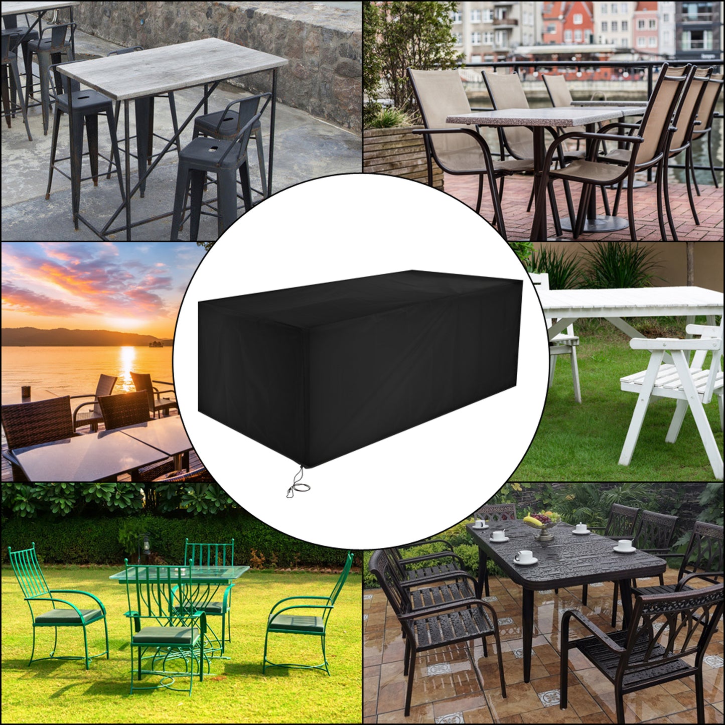 Oxford Cloth Outdoor Furniture Dust Cover Rain Cover Outdoor Table And Chair Cover 170*94*70cm 210D - Black