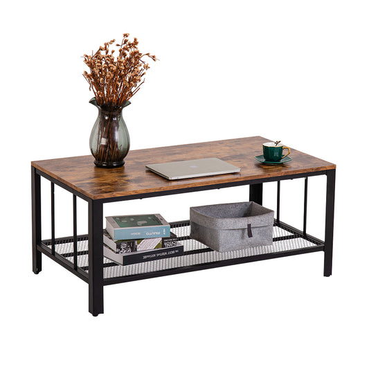 Bonnlo (104 x 58 x 46cm) Industrial Style Double-Layer Coffee Table Rectangular Rectangular Triamine Plate Iron Mesh