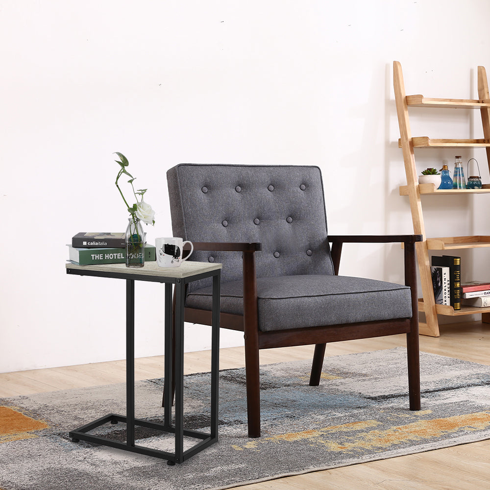 Simple Iron Sofa Accent Table Wood Grain