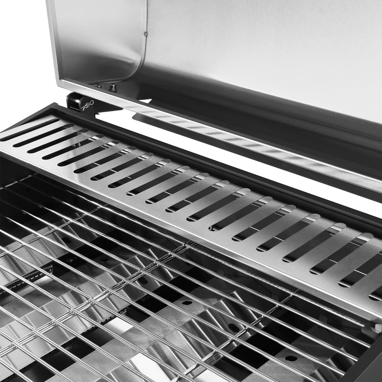 The 4 + 1 gas BBQ grill features 4 stainless steel burners and an side burner  - Silver